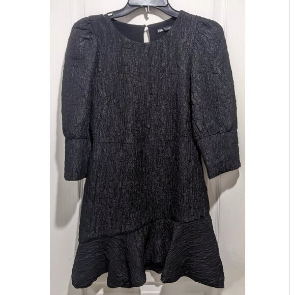 ZARA | Textured Mini Dress in Black - Picture 3 of 10